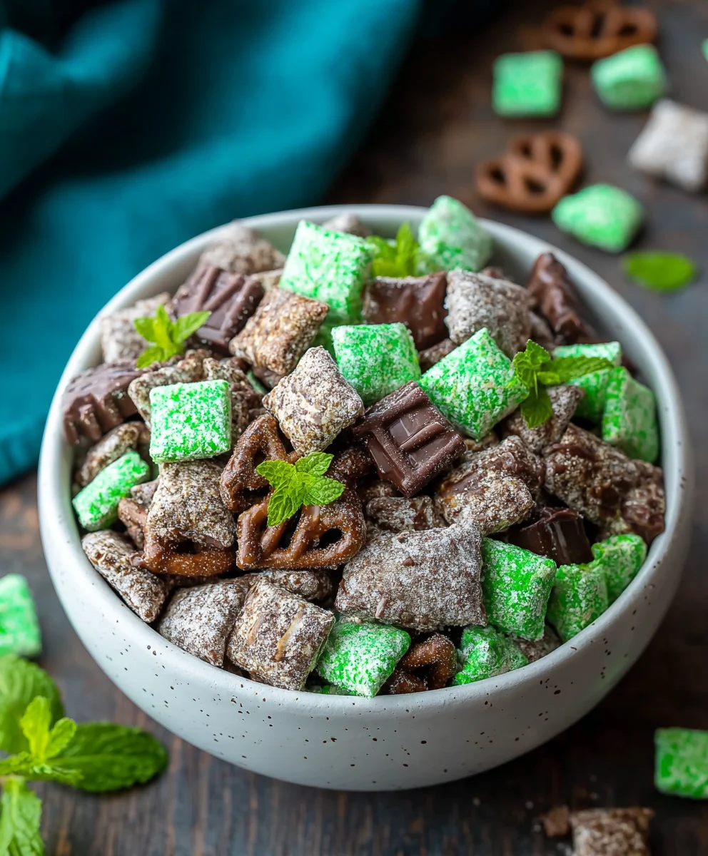 Mint Chocolate Muddy Buddy-Easy No-Bake Treat